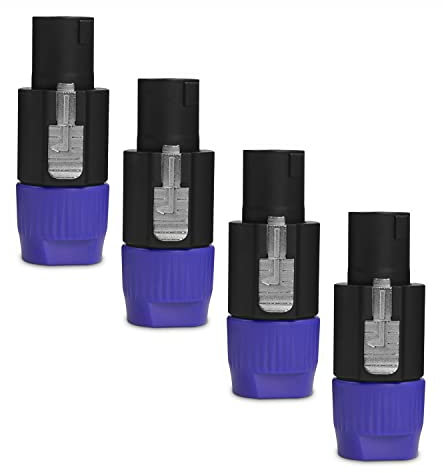 UMOKI SpeakON Lautsprecheradapter-Anschlüsse – Audio-Lautsprecherstecker, Drehverschluss, 4-polig, kompatibel mit Neutrik SpeakON NA4LJ, NA4LJX, NL4MP, NL4MPR, NL4FC, NL4FX (Typ 2/Blau), 4 Stück