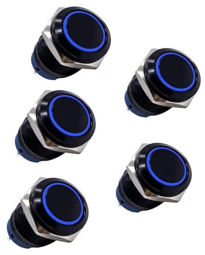 HISports 16mm Schalter 12V Wasserdicht Metall Verriegelung Druckschalter mit LED Licht Push Button Switch EIN/AUS Runde Marine Taster Schalter für Auto KFZ RV LKW Wohnmobil Boot Motorrad