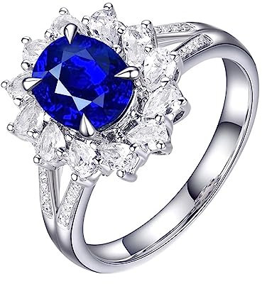 Saphir Ring Weißgold, Wedding Rings 18 Karat (750) 1.5Ct Blau Ovale Form Diamant Weiß Größe 60 (19.1)