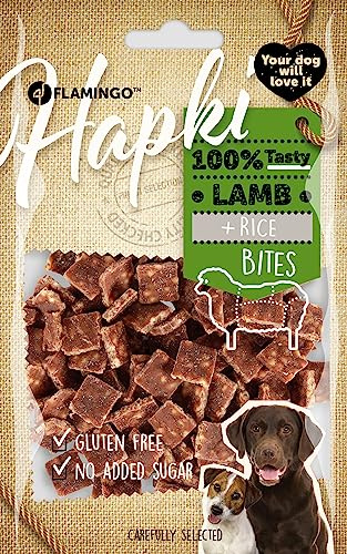 Flamingo Leckerli Hund – Stückchen mit Lamm & Reis – 85g – bekömmlicher Hundesnack – ohne Zuckerzusatz – glutenfrei – Snack Hapki