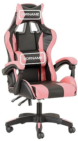 Baroni Home Personalisierbarer Gaming-Stuhl, ergonomischer Bürostuhl, gepolstert Gaming Sessel mit bequemer, Verstellbarer Rückenlehne, Gamer Chair mit Kopfstütze und Lendenwirbelstütze, Rosa