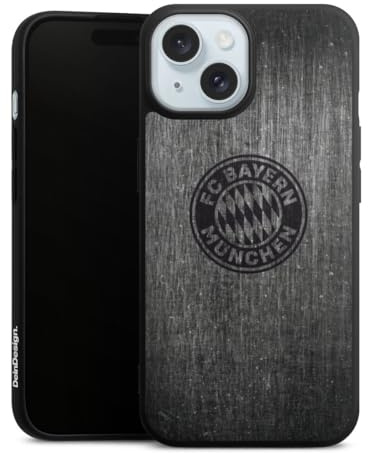 Premium Silikon Hülle kompatibel mit Apple iPhone 15 Handyhülle schwarz Case Metallic Look FCB FC Bayern München