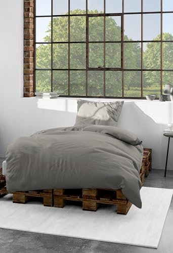 Bierbaum Bettwäsche 3899, Mako-Satin, 100% Baumwolle, Designed in Germany, Taupe 82, 155 x 220 + 40 x 80 cm, Komfortgröße