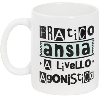 Franco Cosimo Panini O.P.S. - Tazza In Cercamica Personalizzata, Con Frasi Divertenti e Dal Design Accattivante, Adatta Per Forno, Microonde, Lavastoviglie, Capacità 350ml, Formato cm 10hx8x8 - Ansia