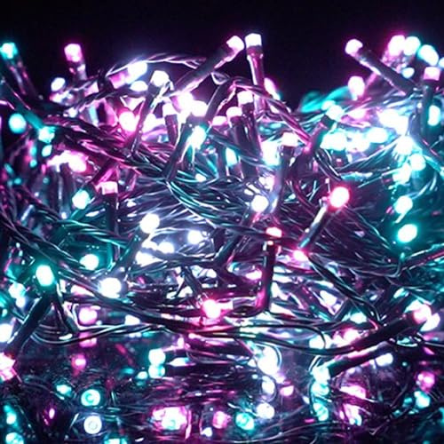 OXYN Lampadine Luci LED Natale 8 Giochi Luce 240V Colore Bianco Rosa Azzurro Filo Verde Lampada Casa Albero Decorazioni Natalizie Matrimonio Feste Party Nozze Presepe Esterni Interni (300 LED 20m)