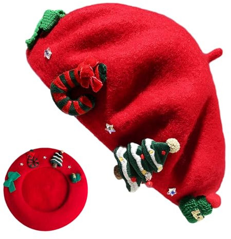 Französischer Weihnachtsmütze, Weihnachtsmütze für Damen, warme Mütze, Wollmütze, Partyhut, Wintermützen für Frauen und Mädchen für Weihnachts- und Neujahrsfeiertage Soydan