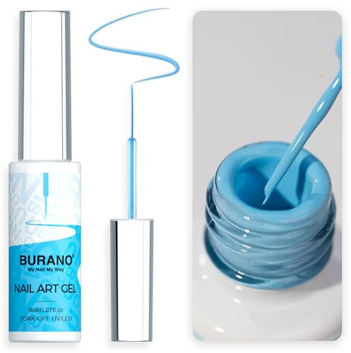 BURANO Gel Nail Polish Liner Nail Art Polish, Black White Purple Red Pink Painted Gel Nail Design Polish 1 Bottle, Build in Thin Nail Brush Gel Nail Polish Curing Required 8ml (LX10)