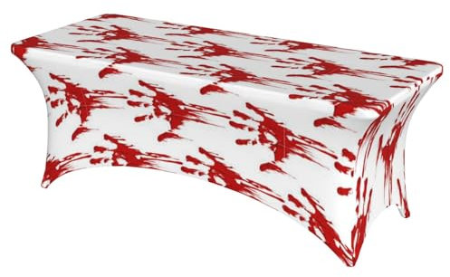 JONGYA Rechteckige Tischdecke, Motiv Blutige Handabdrücke, elastischer Rand, passend für 1,8 m Tisch, langlebig, knitterfrei und einfach anzubringen, für drinnen und draußen, Picknick, Bankett