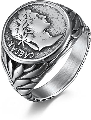 Anillo De Emperador Romano, Anillo Cabecera De Emperador Para Hombres, Anillo De Imperio Romano Joyería Guerrero Romano Retro, Anillo Guerrero Romano Anillo Motociclista Soldado Romano Moneda Romana