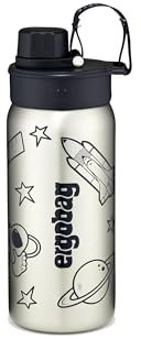 ergobag Edelstahl Trinkflasche Edelstahl Trinkflasche mit verschiedenen Motiven für Kinder, 500ml, BPA-frei, auslaufsicher, leicht zu reinigen Schwarz