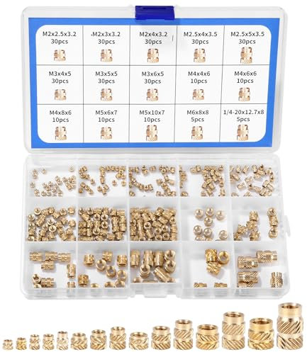 300 Piezas Insertos Roscados, M2/M2.5/M3/M4/M5/M6 Tuercas de Insertos Roscados de Latón, Tuerca Moleteada, Inserto Roscado de Latón para Moldeo por Calor o Ultrasonido en Impresora 3D