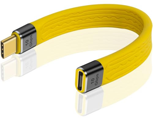 Duttek Short USB C Extender Cable, Yellow USB C Female to Male Cable 10Gbps 60W Soft Flat Short USBC Extension for MacBook,Laptop, Tablet, Phone,Google Pixel, Power Bank - 13cm