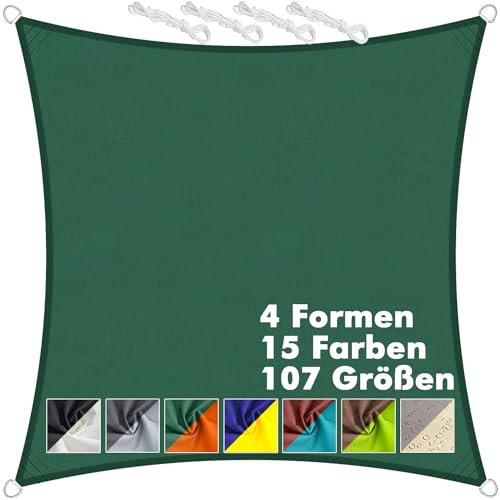 Aiyaoo Sonnensegel 5x5m Wasserdicht Quadrat im Viele Größe und Farben, PES Polyester, Sonnenschutz 95% UV Schutz, Reißfest Wetterfest für Terrasse Garten Balkon- Grün