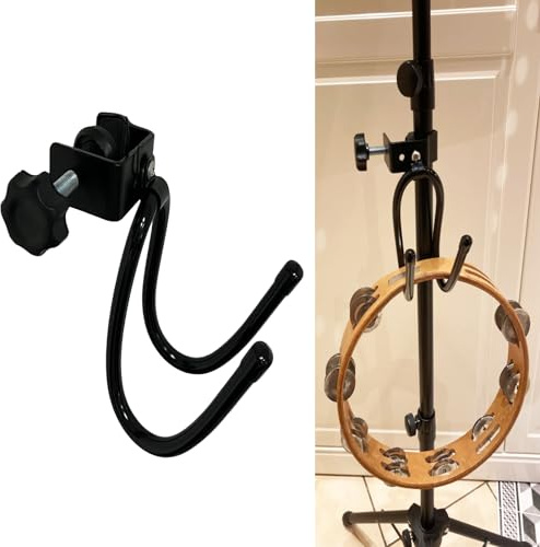 Mic Microphone Stand tambourine Hanger, Headphone Headset Holder Clip Stand, Easy to fit on music or Microphone stand for tambourine, cowbell, headphones - Keep tambourine within reach.