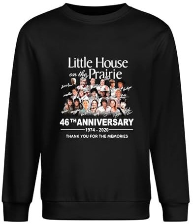 Maodisen Little House On The Prairie 46th Anniversary TV Series Gift Long Sleeve Crewneck 100% Cotton Pullover Unisex Sweatshirts Black XXXL
