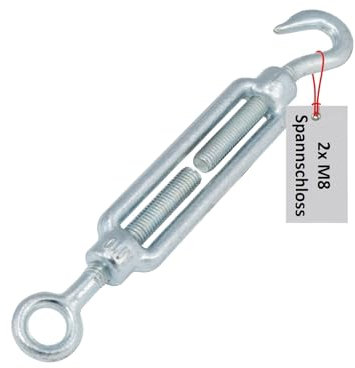 Drahtseil Spanner Spannschloss Drahtspanner Auge-Haken/Öse-Öse M12 M10 M8 M6 Sonnensegelbefestigung verankern Seilspanner Spannschlösser (Haken-Öse, 2 Stück, M8)