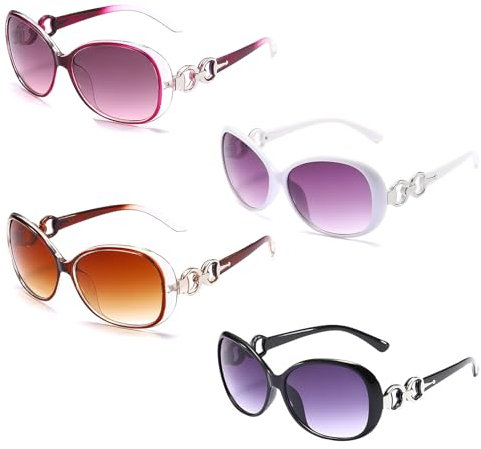 ZYNERY 4 Stück Groß Frauen Sonnenbrillen, Sonnenbrille Damen Polarisiert Groß, Klassisch Vintage Brille Mode mit UV Schutz Sunglasses, 100% UV400 Schutz (Schwarz + Weiß + Lila + Teal Brown)