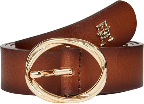 Tommy Hilfiger Damen Gürtel Chic 2,5 cm Burnished Ledergürtel, Braun (Cognac Burnished Edges), 75 cm