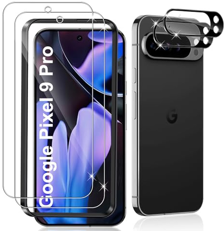 Datree 2 Pièces Verre Trempé pour Google Pixel 9 Pro, 2 Pièces Caméra Arrière Protecteur (Noire), 9H Dureté Anti-Rayures Vitre Trempé, HD Sans Bulles Ultra Résistant Protection écran