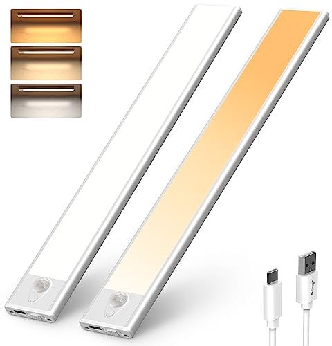 Under Cabinet Kitchen Lights, 2Pack Wardrobe Lights Motion Sensor Lights Indoor, 3 Colour Temperature Stepless Dimming Cupboard Light, 30cm