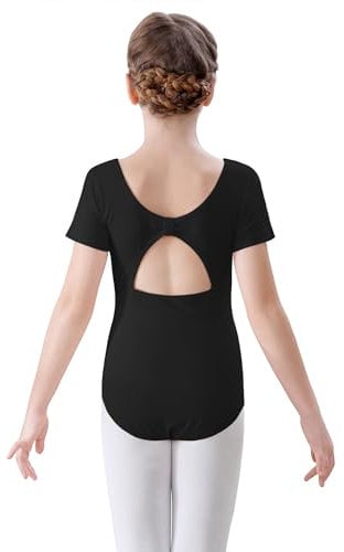 FONLAM Ballettkleidung Turnanzug Mädchen Kurzarm Ballett Trikot Gymnastikanzug Tanzbody Baumwolle Kinder (10-11 Jahre, Schwarz)