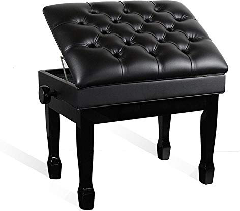 ASumPio Luxury Soft Piano Stool Solid Wood Lacquer Waterproof Adjustable Piano Keyboard Chair Soft Thick PU Strap Storage Shelf Can Store Music Books Padded Seat,Schwarz-Regular