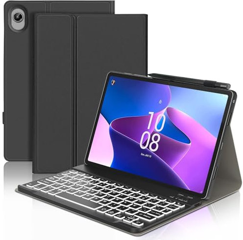 IVEOPPE Teclado Lenovo Tab M10 Plus 3rd Gen, Lenovo Tab M10 Plus 3rd Gen Funda con Teclado, Teclado Español Ñ Retroiluminados Magnético Desmontable Lenovo Tab M10 Plus 3rd Gen 10.61 2022, Negro