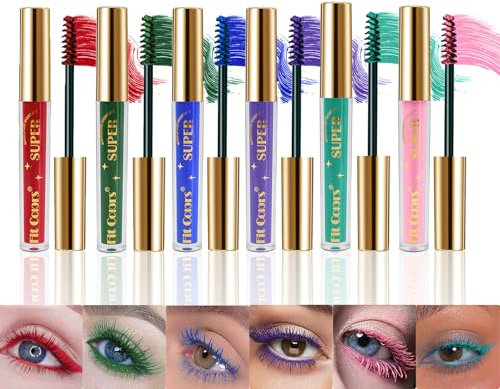 Mascara Couleur, 6 Couleurs Ensemble de Mascara Coloré, Vert Bleu et Violet Mascaras 3D Fiber Lash Volume Eye lash, Longue Tenue, Anti-taches et Lmperméable, Recourbant et Allongeant pour Les Yeux