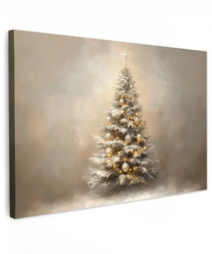 MuchoWow© Weihnachtsdeko Wandbilder Groß 120x80 cm XXL Deko Wohnung Bild Wohnzimmer Weihnachtsgeschenke Fotoleinwand Wand Bilder Leinwand Wall Decor Geschenk Weihnachten - Weihnachtsbaum - Schnee - Be