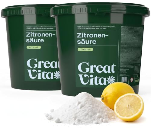 GreatVita Granulés d'acide citrique monohydraté, 10 kg, qualité alimentaire, acide citrique pur E330, sans OGM, acidifiant idéal pour le détartrage, le nettoyage, la pâtisserie, la cuisine