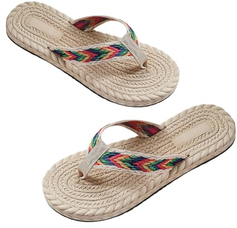 COLLBATH Sandales Plates Imitation Paille Légères Pour Femme Tongs Estivales Confortables Pour Plage Et Sortie Mer Chaussures Estivales Décontractées Pour Tenue Plage