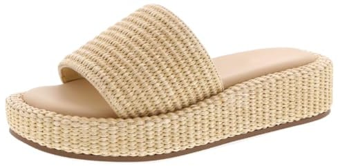 TruFox Bast-Sandalen für Damen – Sommer-Slides, bequeme Strohkeil-Slipper, Bast beige, 38.5 EU