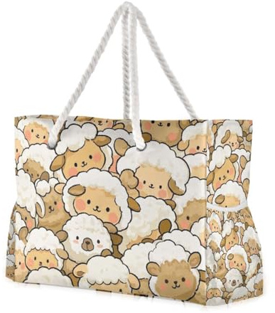 Lindas bolsas de viaje impermeables de oveja de dibujos animados para mujer, con cremallera, con portavasos en el lateral
