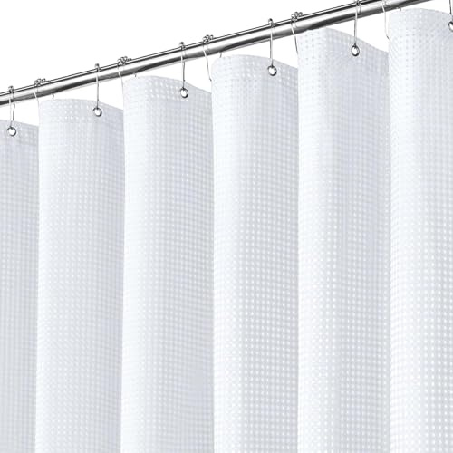 Inhousolu Rideau de douche en tissu gaufré robuste de 230 g/m² avec ourlet lesté et 14 crochets métalliques hydrofuge, lavable en machine pour hôtel et spa, 183 x 183 cm, blanc