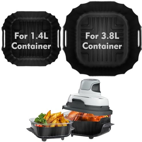 YQL Silicone Air Fryer Liners for Ninja CRISPi Portable Air Fryer, Square Air Fryer Accessories for Ninja FN101UK, Reusable Airfryer Liners, 1PCS Large for 3.8L & 1PCS Small for 1.4L Glass Container
