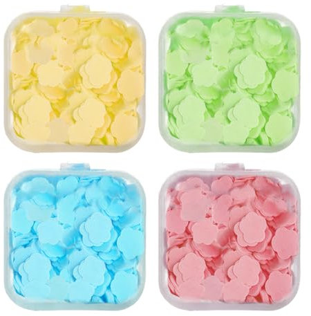 JEYORZY 4 Pièces Pains de Savon jetables, Mini Savon, Savon de Voyage, Feuille de Savon Savon en Flocons, pour Le Camping, la randonnée, Les Voyages
