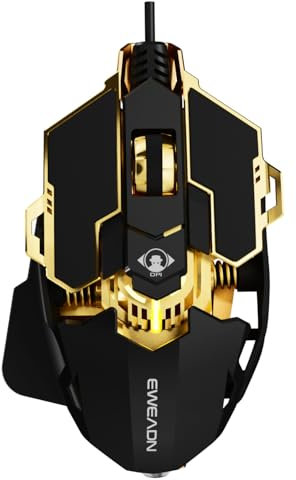 SEUNKWANG EWEADN G5 Wired Gaming Mouse, Ergonomic RGB Computer Mouse, 12800 Adjustable DPI, 9 Programmable Macro Buttons with Rapid Fire Key Compatible for PC/Laptop/Windows- Black&Gold
