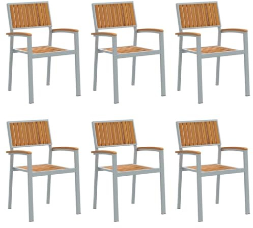 vidaXL Stapelstuhl 6 pcs Braun 56 x 57 x 87 cm Massivholz Akazie, Akazienholzstuhl, moderner stapelbarer Sitzplatz, platzsparende Terrassenlounge, Robustes Gartenmöbel