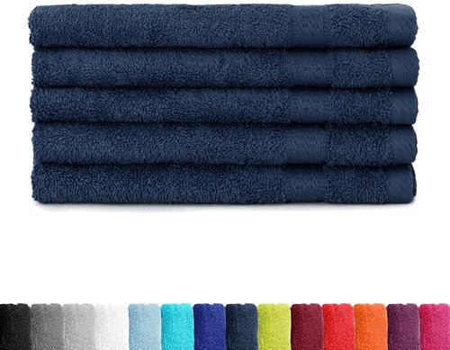 BaSaTex Asciugamano in spugna per ospiti, 30 x 50 cm, in confezione da 5 pezzi, 100% cotone, prodotto in verde, colore: blu scuro