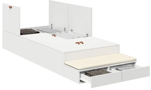 vidaXL Bettgestell Weiß 100X200 cm Holzwerkstoff Viel Stauraum Modernes Design Einfache Montage Innenmöbel Langlebig Zeitgemäß für Erwachsene Texturiert