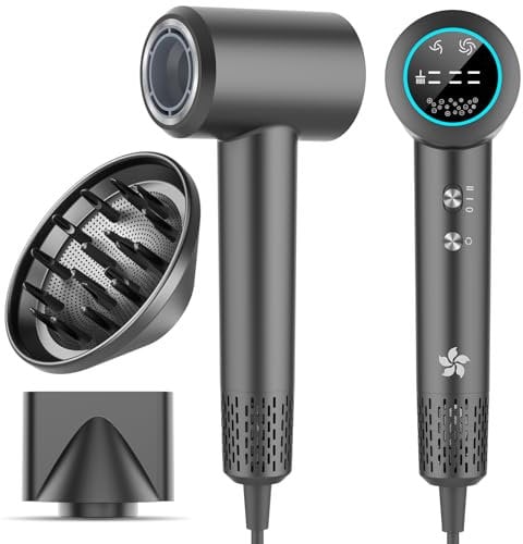 Secador Pelo Profesional con Difusor, 400 Millones de Plasma, Motor Sin Escobillas de 110.000 RPM, 5X Secado Rápido, LED Display Hair Dryer, 57 dB de Ruido Bajo Secador Pelo Ionico para Viaje, Casa