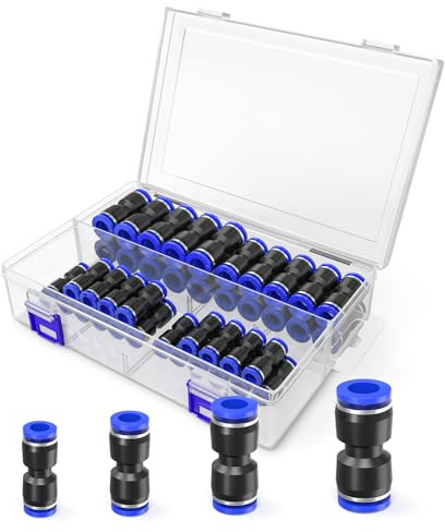 ERGAOBOY 40 conectores rectos azules de empuje, conectores neumáticos de liberación rápida, accesorios para líneas de aire, cierre de plástico a presión para tubos de 6 8 10 12mm