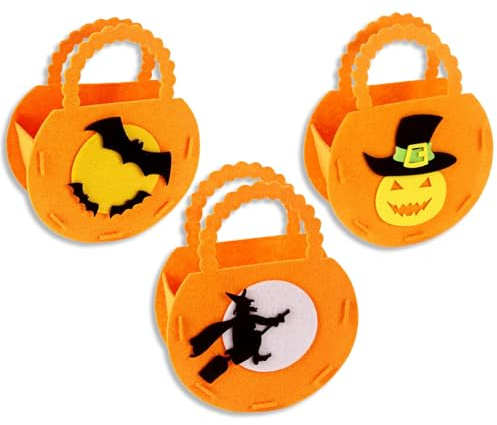 BOOSHMall 3 Stück Halloween Kürbisbeutel, Eimer für süßigkeiten, Süßes oder Saures Tüten, mit Griffen, für Halloween Party Decor Verpacken von Geschenken