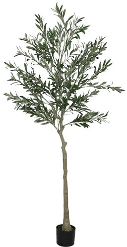 HOMCOM Pianta Artificiale di Olivo Alta 180 cm, Albero Finto da Interno con 900 Foglie e 40 Olive, Vaso Incluso, Alberello Decorativo per Salotto, Ufficio e Ingresso