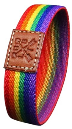 Gay Shop Berlin Pride Regenbogen Armband, Elastisch mit Lederaufnäher, 16-19 cm, LGBTQ, CSD, Rainbow