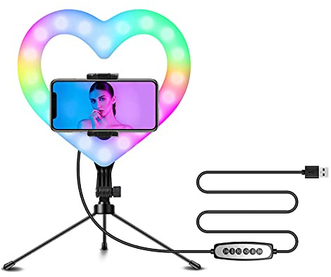 10 Zoll RGB LED Fülllicht Herzform Dimmbar USB Powered with Phone Holder Desktop Tripod for Live Streaming Online Video Selfie Makeup Vlog