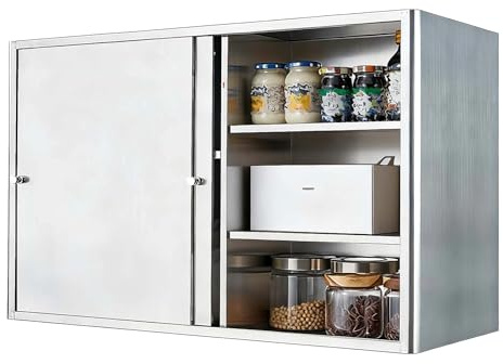 Mehrzweckschrank Metall Werkstatt mit Schiebetür Hängeschrank Küche aus Edelstahl Werkzeugschrank Hängend Küchenhängeschränke für Garage, Büro, Küche, Badezimmer, Balkon(60 * 14 * 38cm)