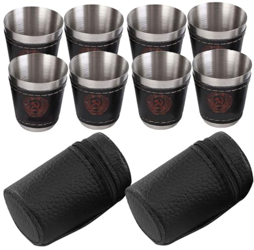 Abaodam Lot de 2 Sets de Verres à Vin en Acier Inoxydable 30 Ml, Empilables et Légers, Étui Portable, pour Camping, Randonnée et Activités de Plein Air