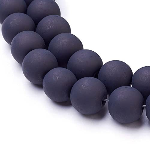 Perlin Perlas de cristal esmerilado en forma de bola, perlas negras, 10 mm, mate, perlas heladas, R60