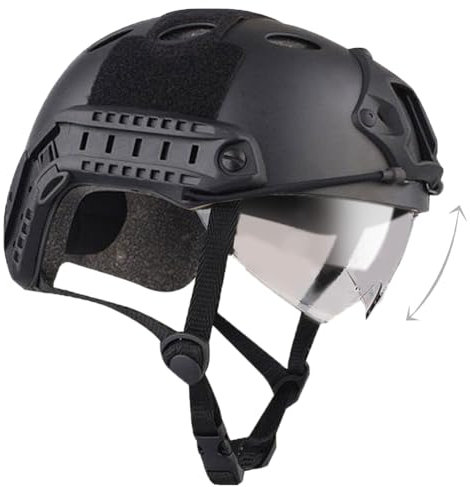 HANSTRONG GEAR Gefechtshelm SWAT- Stil mit Schutzbrille fur CQB Nahkampf Paintball nachgebildete Militarausruistung Herren (Schwarz)